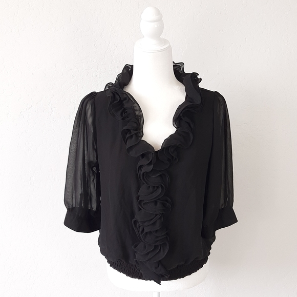 New Channel Tops - 🌵 NEW CHANNEL Black Ruffle Detail Top L